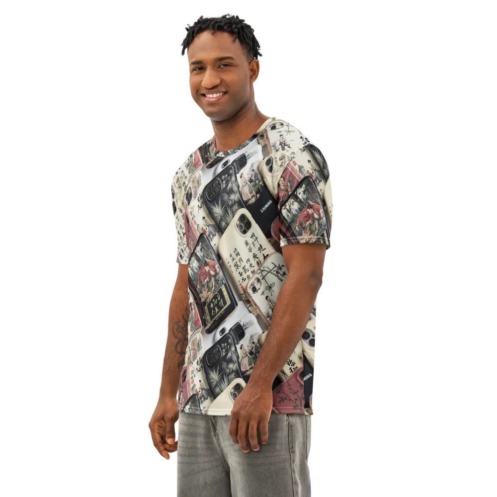 Ink And Ivory Carousel on Men's Cotton Crew Neck T-Shirt — Left Front