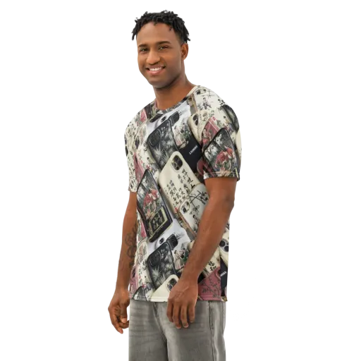 Ink And Ivory Carousel on a Men's Cotton Crew Neck T-Shirt