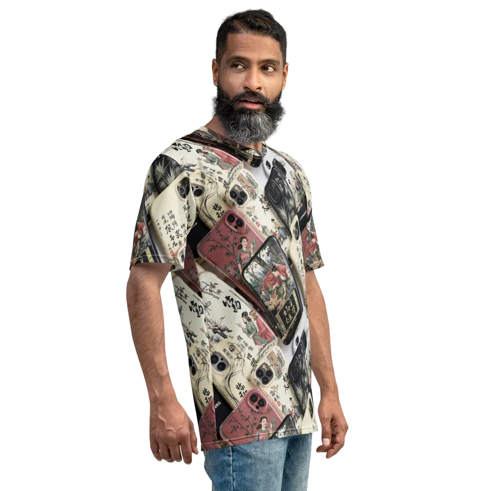 Ink And Ivory Carousel on Men's Crew Neck T-Shirt — Right