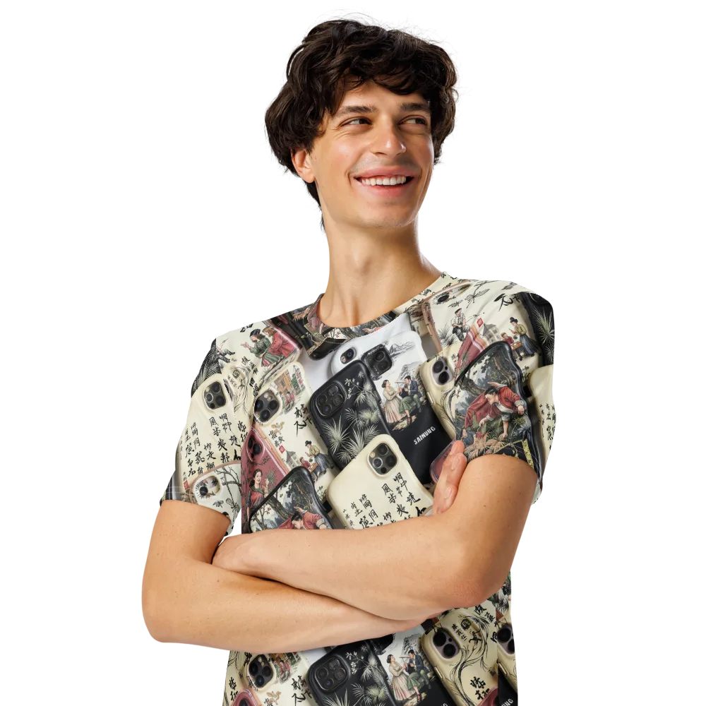 Ink And Ivory Carousel on Men's Crew Neck T-Shirt — Left Front
