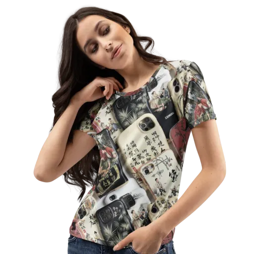 Ink And Ivory Carousel on a Women's Crew Neck T-Shirt