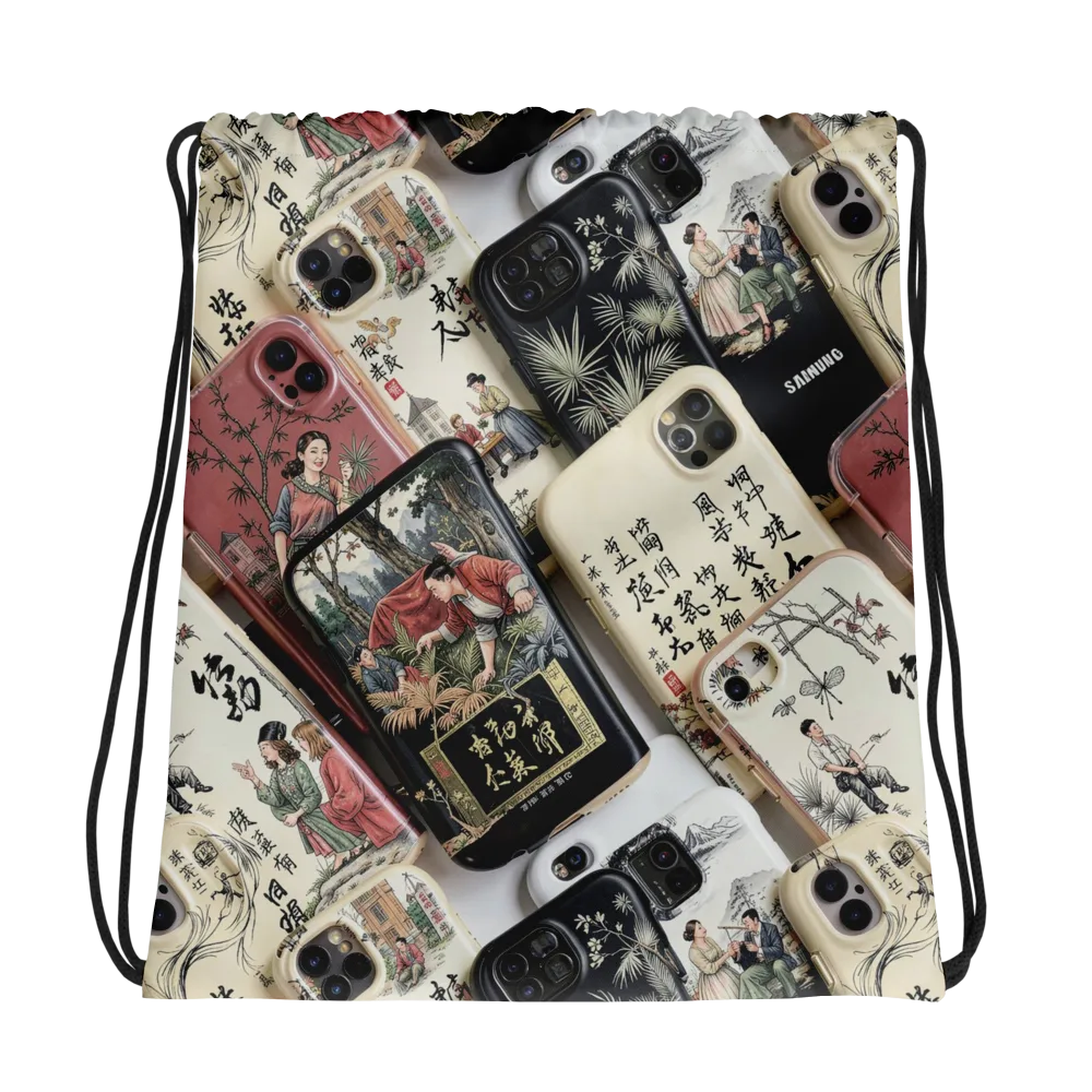 Ink And Ivory Carousel on Drawstring Bag — Photo