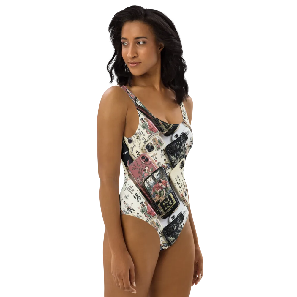 Ink And Ivory Carousel on One-Piece Swimsuit — Right