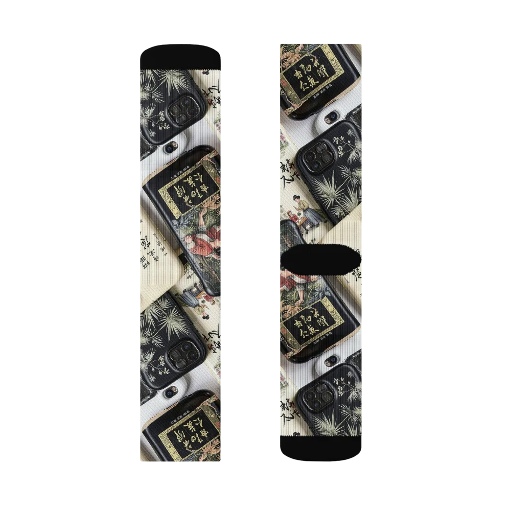 Ink And Ivory Carousel on Socks — Left Sock