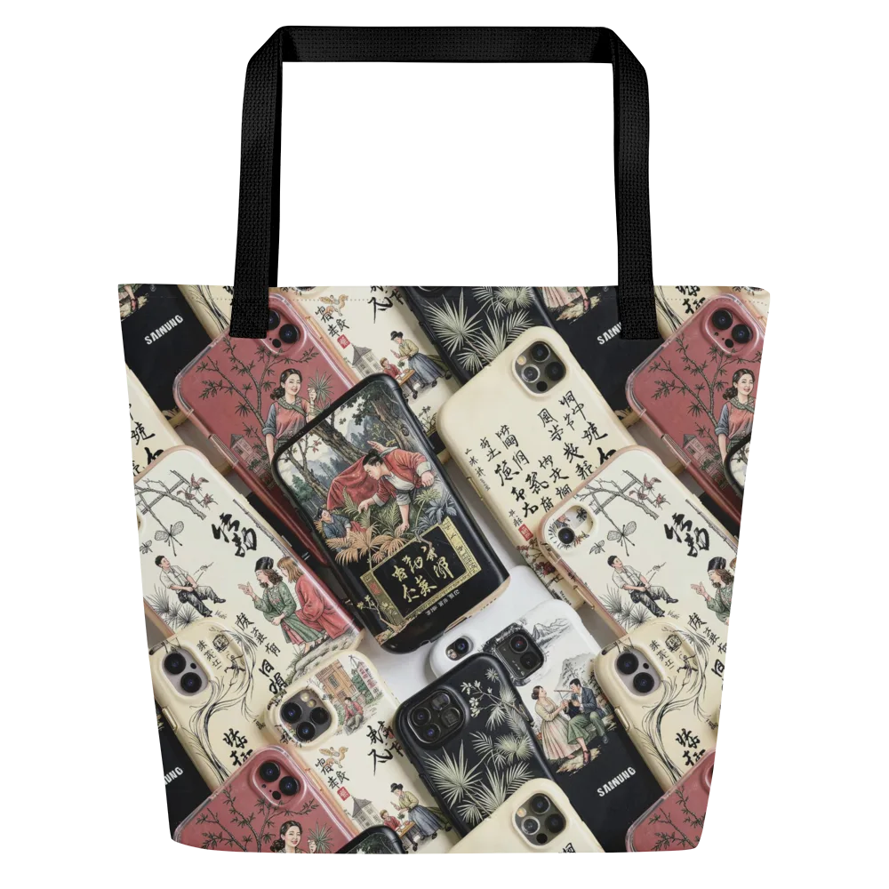 Ink And Ivory Carousel on Large Tote Bag W/ Pocket — Front
