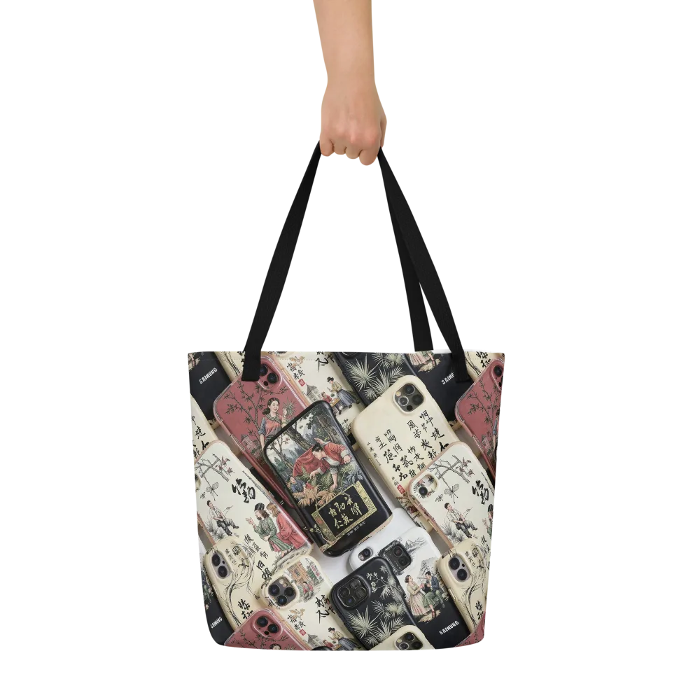 Ink And Ivory Carousel on Large Tote Bag W/ Pocket — Front