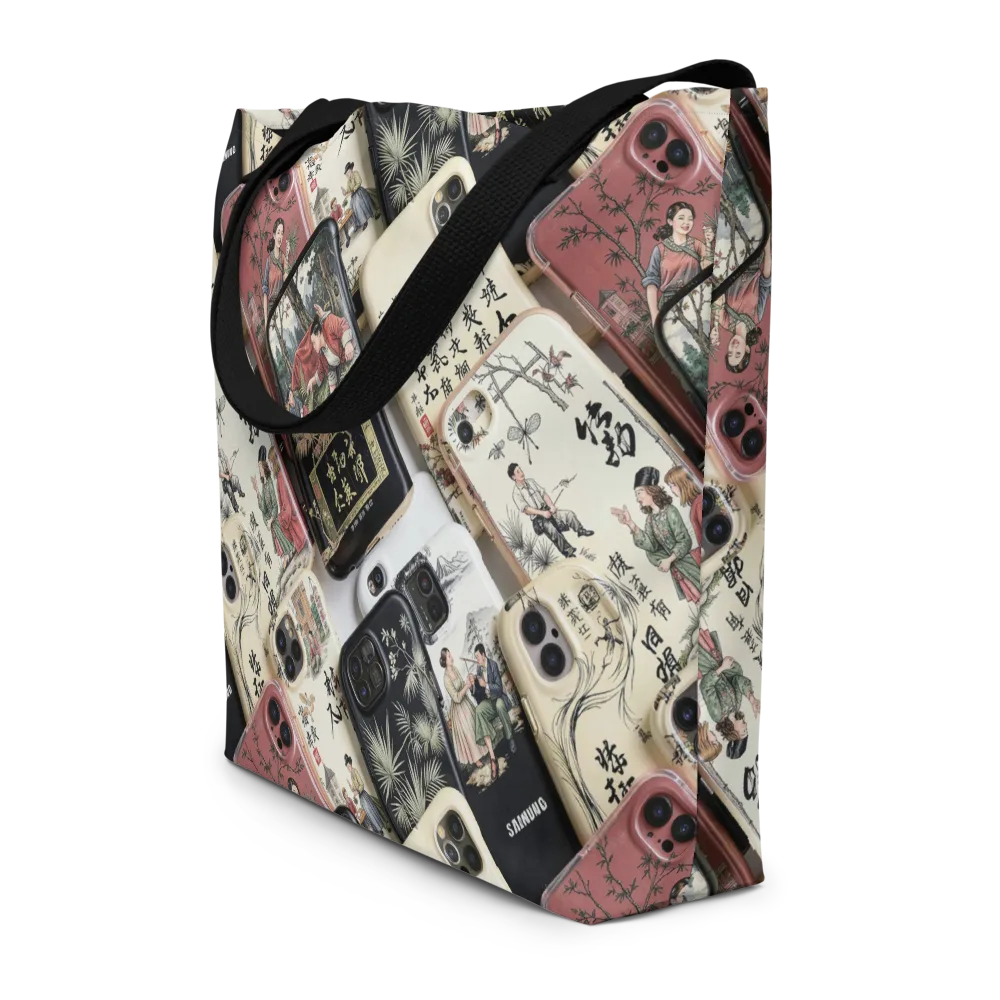 Ink And Ivory Carousel on Large Tote Bag W/ Pocket — Front