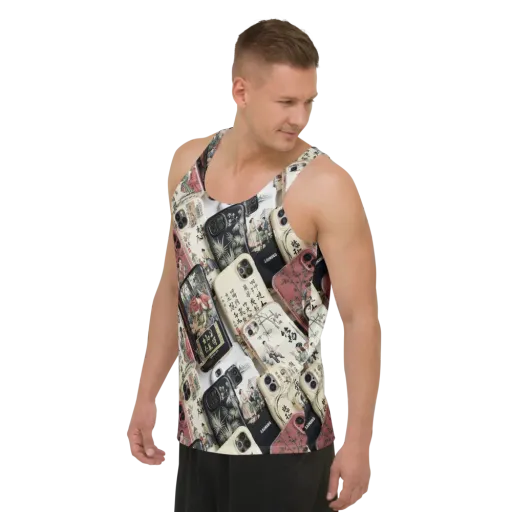 Ink And Ivory Carousel on a Men's Tank Top