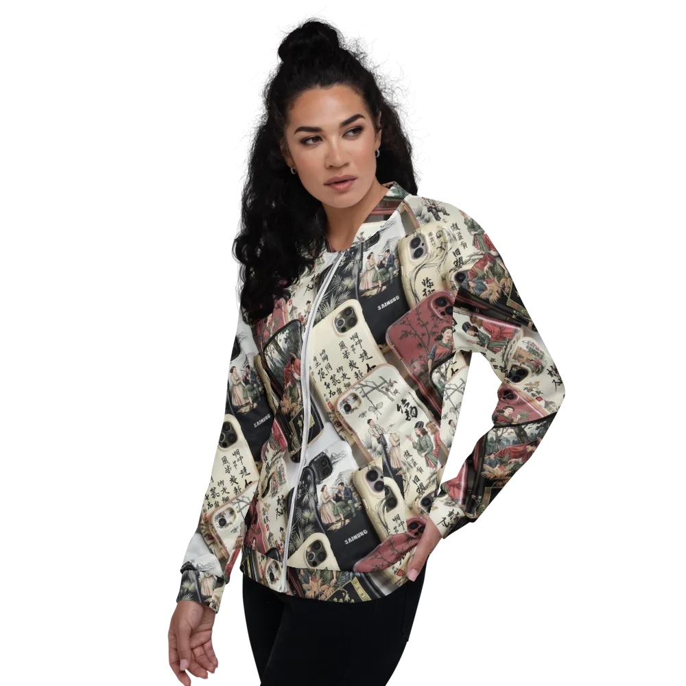 Ink And Ivory Carousel on Bomber Jacket — Left