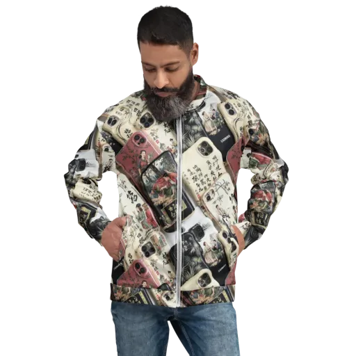 Ink And Ivory Carousel on a Bomber Jacket