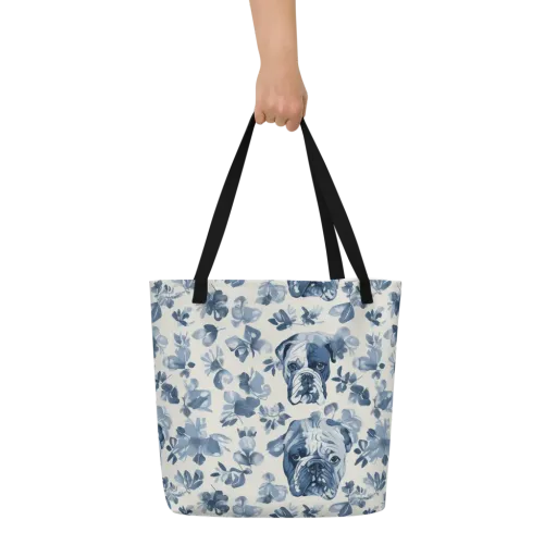 Blue Ribbon Bulldogs on a Large Tote Bag W/ Pocket