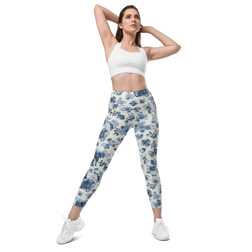 Blue Ribbon Bulldogs on Leggings with Pockets — Front