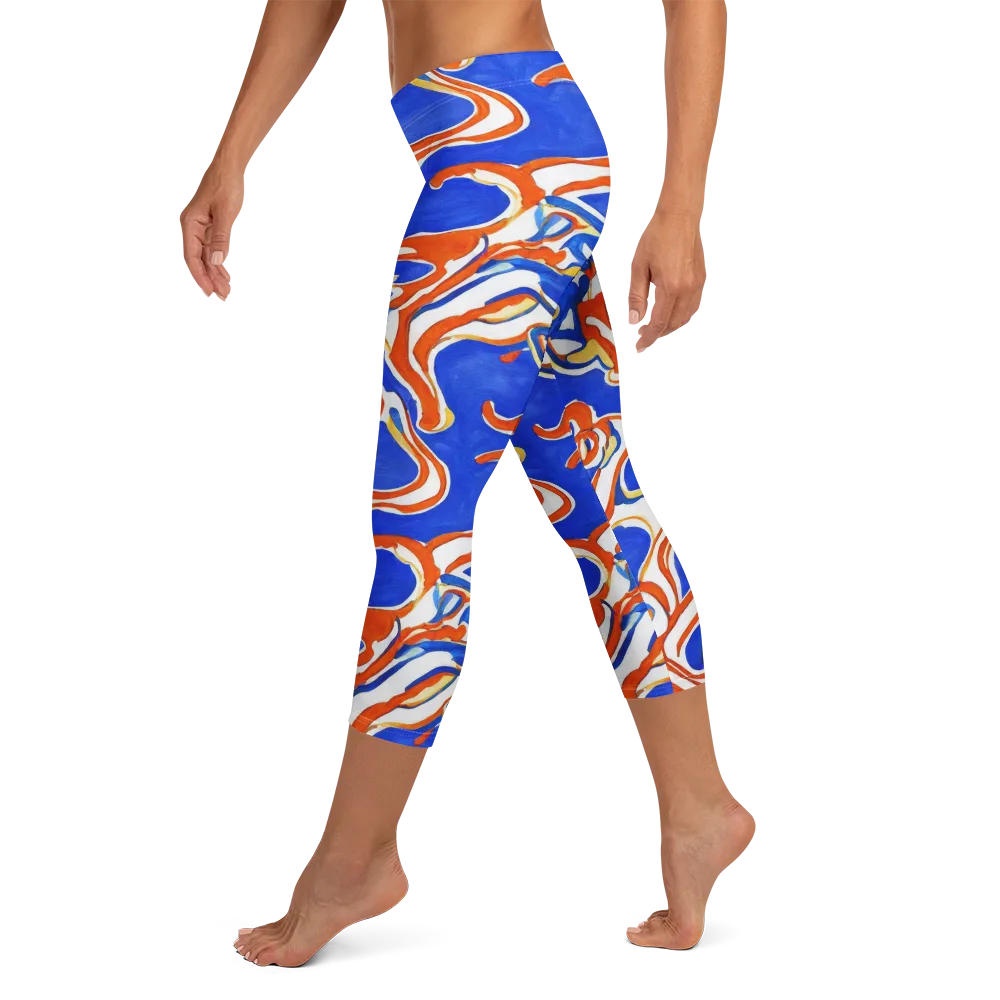 Firewater Ribbons on Capri Leggings — Left