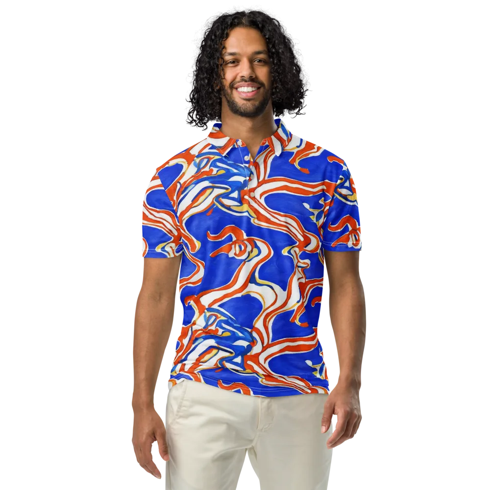 Firewater Ribbons on Men's Slim Fit Polo Shirt — Front