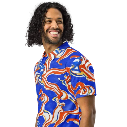 Firewater Ribbons on a Men's Slim Fit Polo Shirt