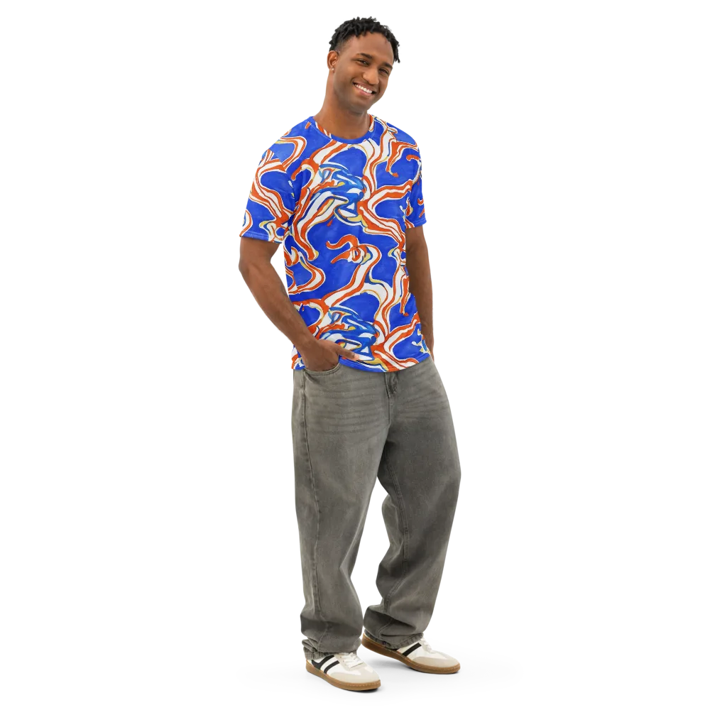 Firewater Ribbons on Men's Cotton Crew Neck T-Shirt — Right Front