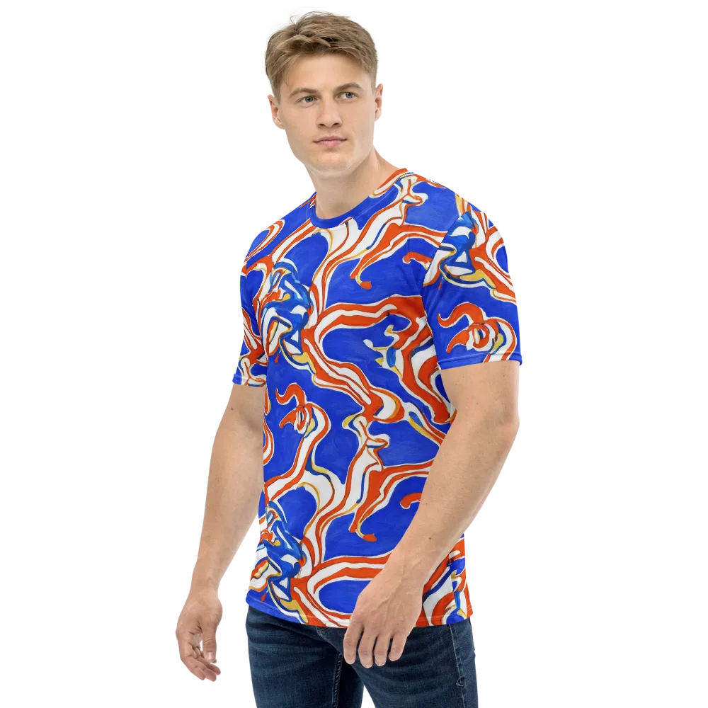 Firewater Ribbons on Men's Crew Neck T-Shirt — Left