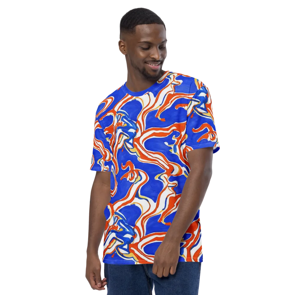 Firewater Ribbons on Men's Crew Neck T-Shirt — Left