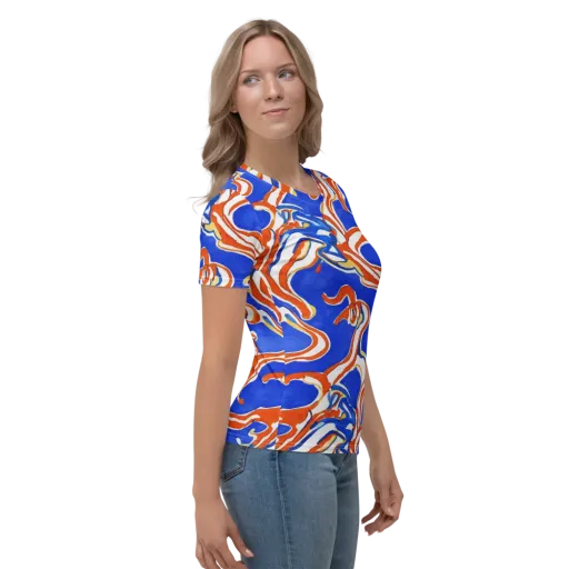 Firewater Ribbons on a Women's Crew Neck T-Shirt