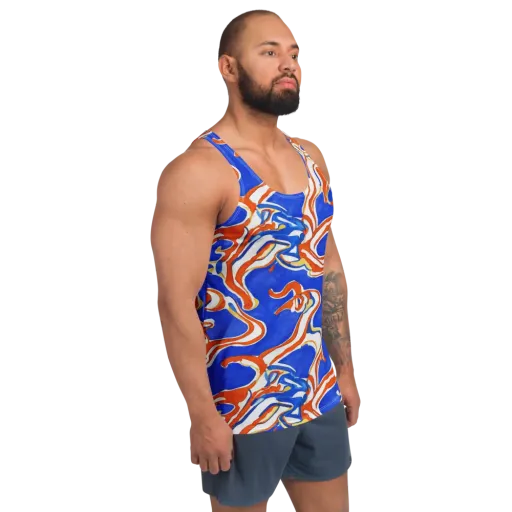 Firewater Ribbons on a Men's Tank Top