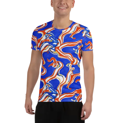 Firewater Ribbons on a Men's Athletic T-Shirt
