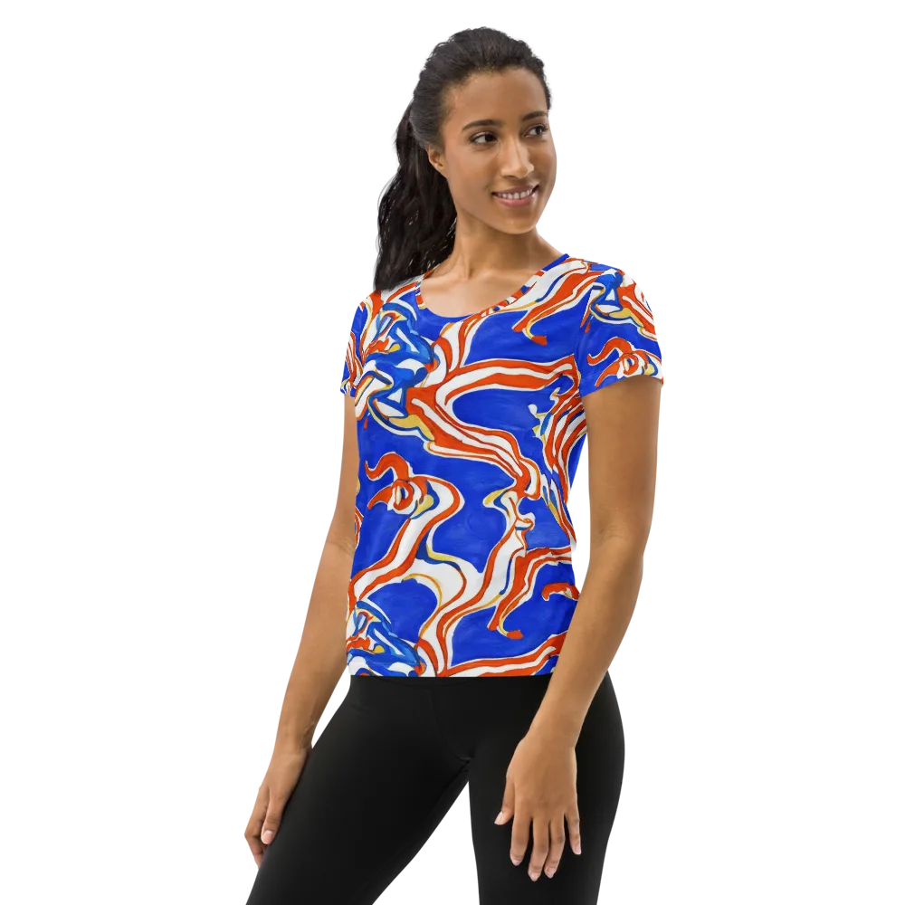 Firewater Ribbons on Women's Athletic T-Shirt — Left