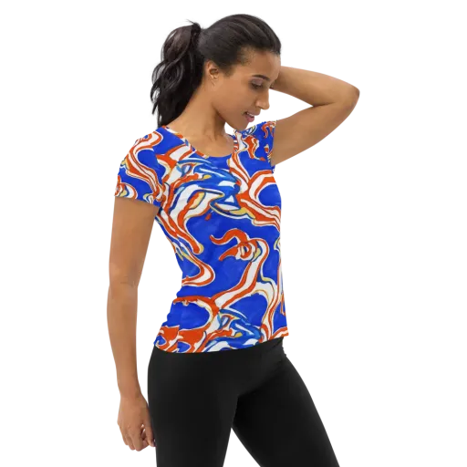 Firewater Ribbons on a Women's Athletic T-Shirt