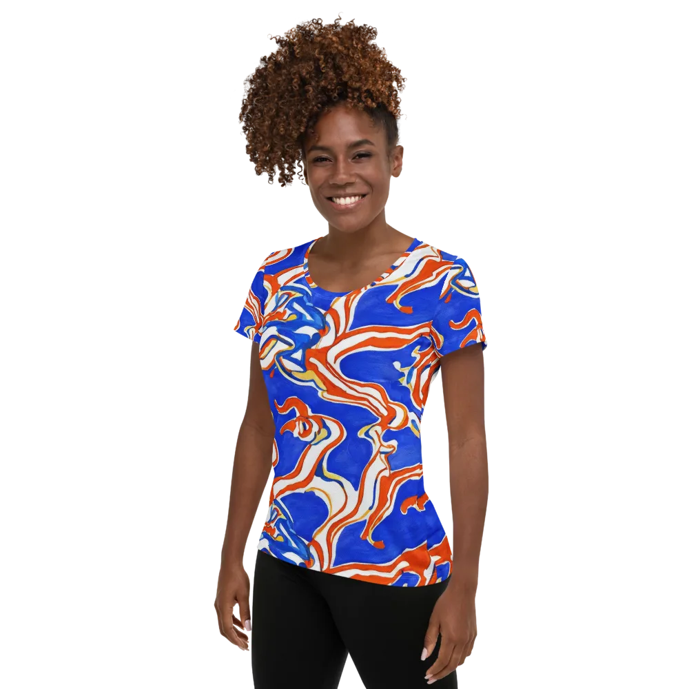 Firewater Ribbons on Women's Athletic T-Shirt — Left