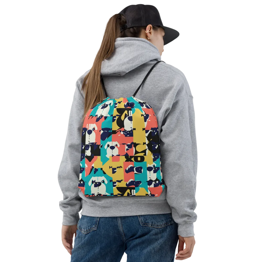 Canine Colorblock on Drawstring Bag — Front