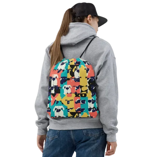 Canine Colorblock on a Drawstring Bag