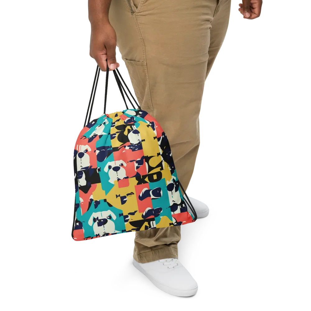 Canine Colorblock on Drawstring Bag — Front
