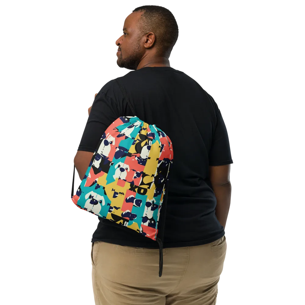 Canine Colorblock on Drawstring Bag — Front