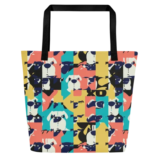Canine Colorblock on a Large Tote Bag W/ Pocket