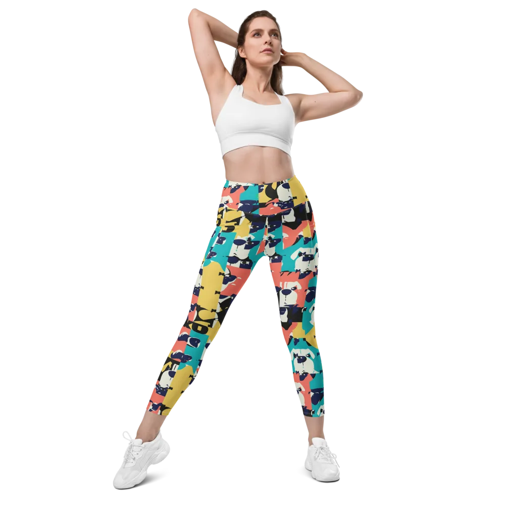 Canine Colorblock on Leggings with Pockets — Front