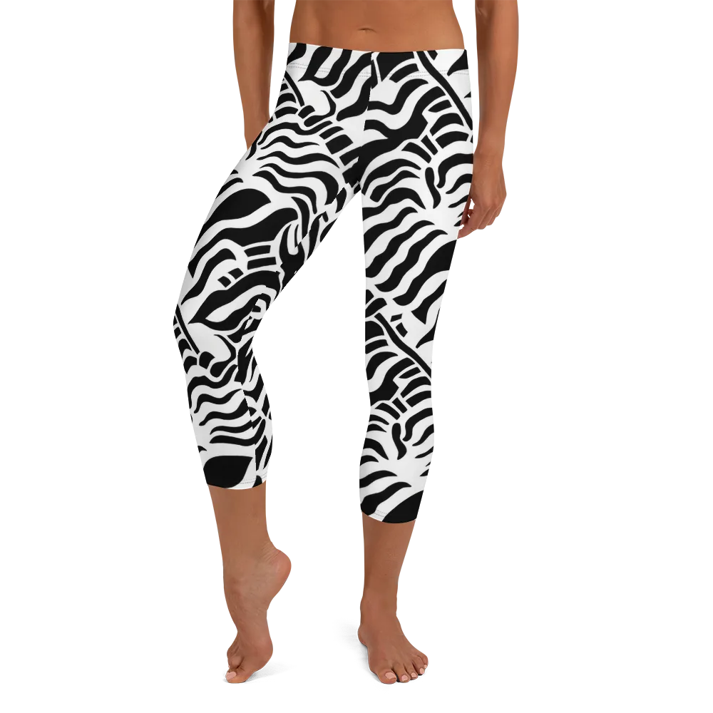 Noir Stripes on Capri Leggings — Front