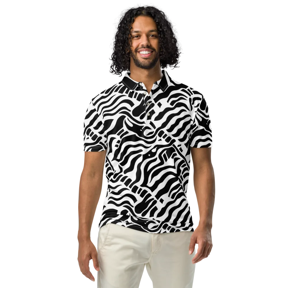 Noir Stripes on Men's Slim Fit Polo Shirt — Front