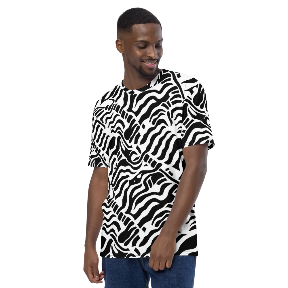 Noir Stripes on Men's Crew Neck T-Shirt — Left