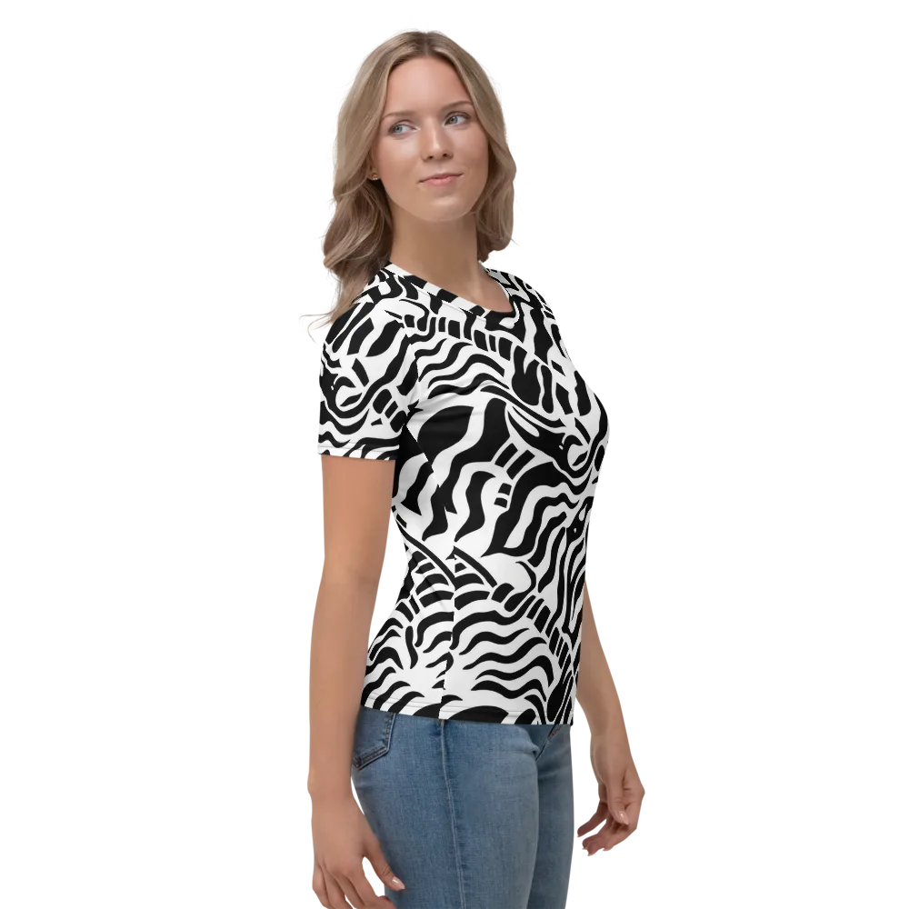 Noir Stripes on Women's Crew Neck T-Shirt — Right