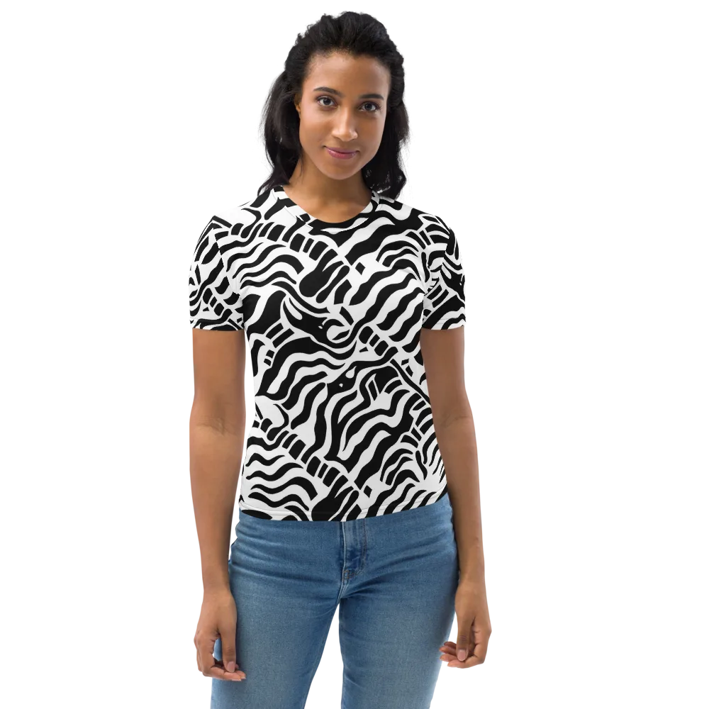 Noir Stripes on Women's Crew Neck T-Shirt — Front