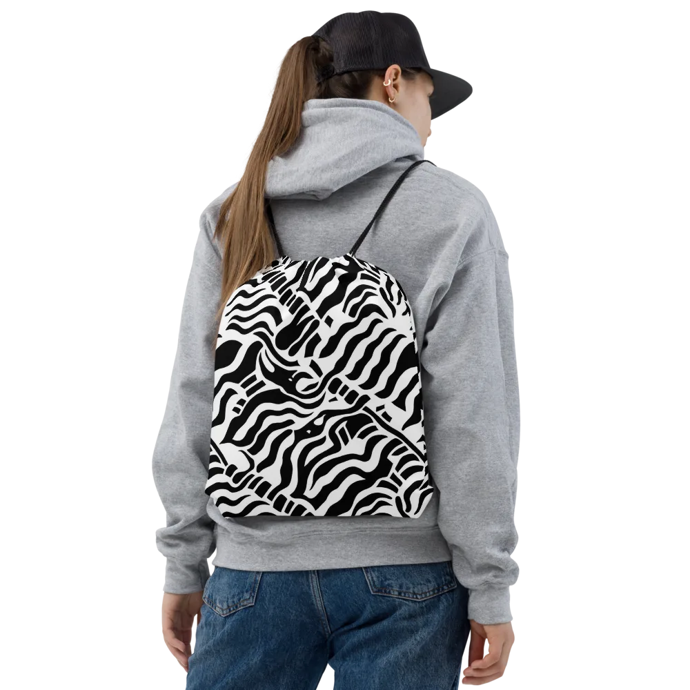 Noir Stripes on Drawstring Bag — Front