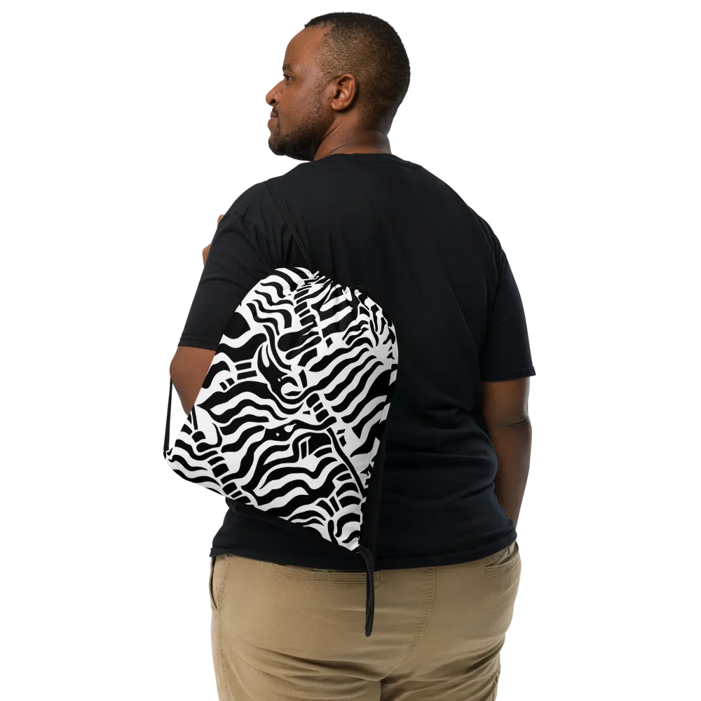Noir Stripes on Drawstring Bag — Front