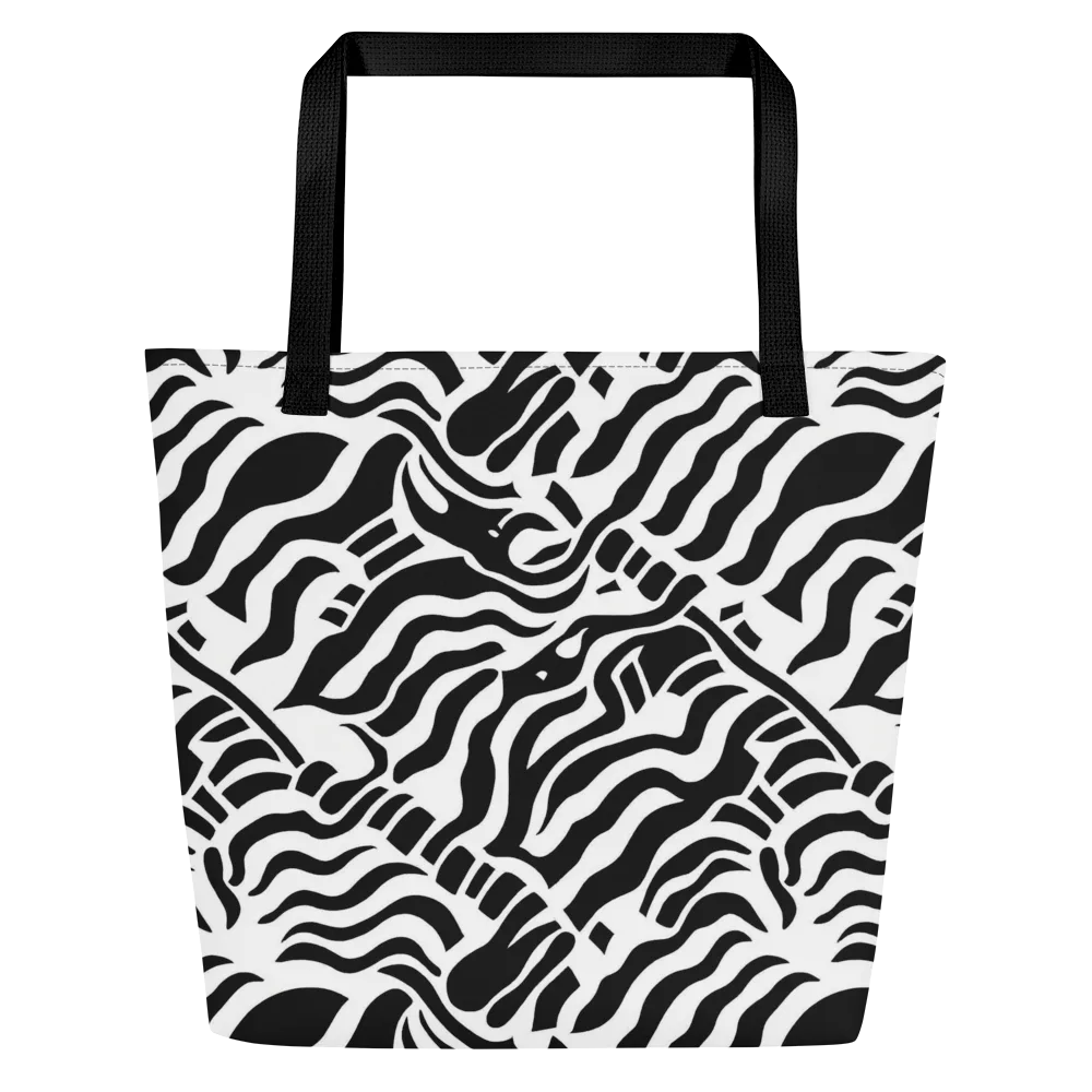 Noir Stripes on Large Tote Bag W/ Pocket — Front
