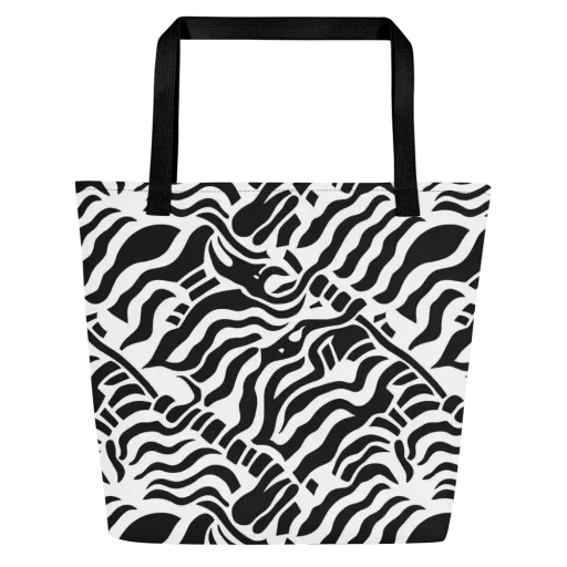 Noir Stripes on a Large Tote Bag W/ Pocket