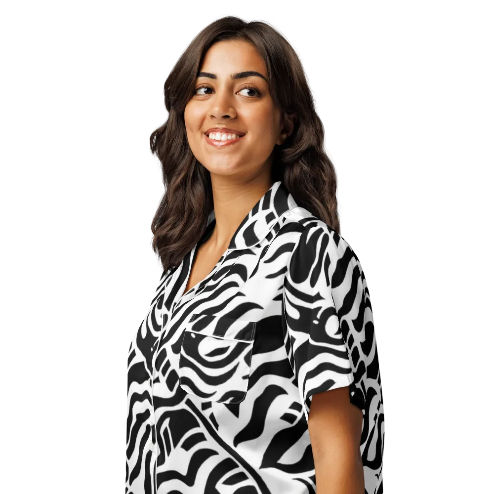 Noir Stripes on Women's Short Sleeve Pajama Top — Left Front