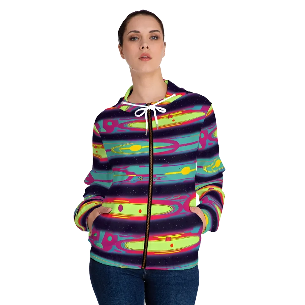 Astro Pop on Women's Full-Zip Hoodie — Front On Person