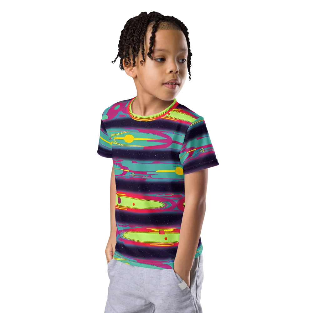 Astro Pop on Kids Crew Neck T-Shirt — Left Front