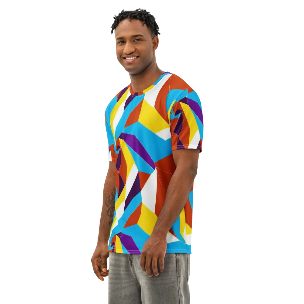 Chromatic Pinwheel on Men's Cotton Crew Neck T-Shirt — Left Front