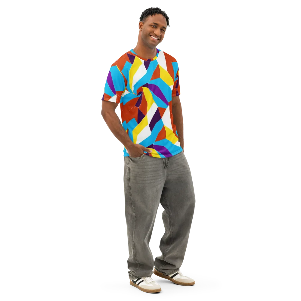 Chromatic Pinwheel on Men's Cotton Crew Neck T-Shirt — Right Front