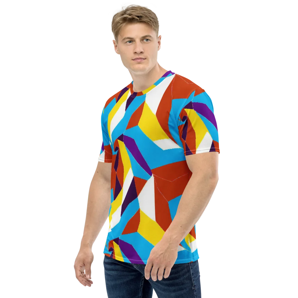 Chromatic Pinwheel on Men's Crew Neck T-Shirt — Left