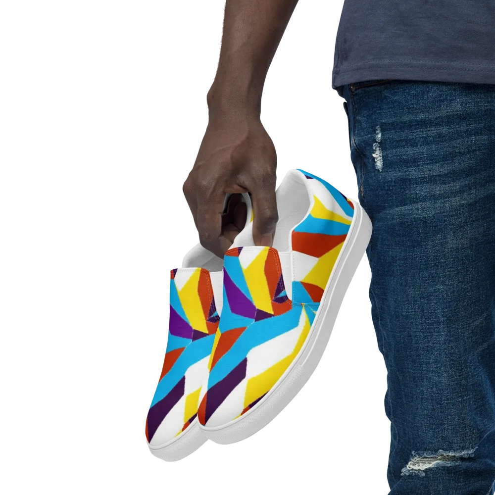 Chromatic Pinwheel on Men's Slip-On Canvas Shoes — Left Front